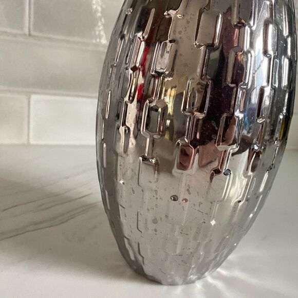 CB2 Geometric Silver Metallic Tall Vase Home Decor Accent - Picture 3 of 10